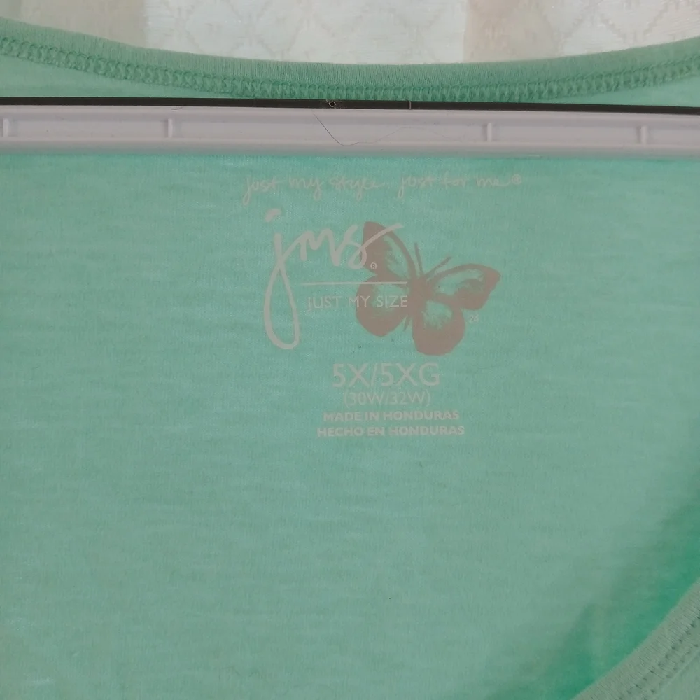Just My Size Mint Green Cherry Print 5X Women's Top - Picture 2 of 4